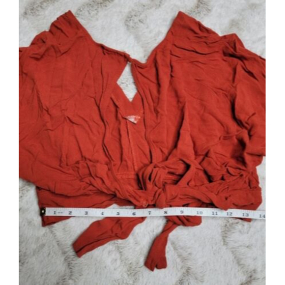 Sky And Sparrow Clay Red Short Sleeve Crop Top V Neck Tie Back Size XL - Picture 8 of 8